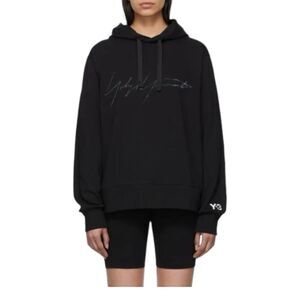 Y-3 Yohji Yamamoto Adidas Signature Logo Pullover Hoodie Black XS
